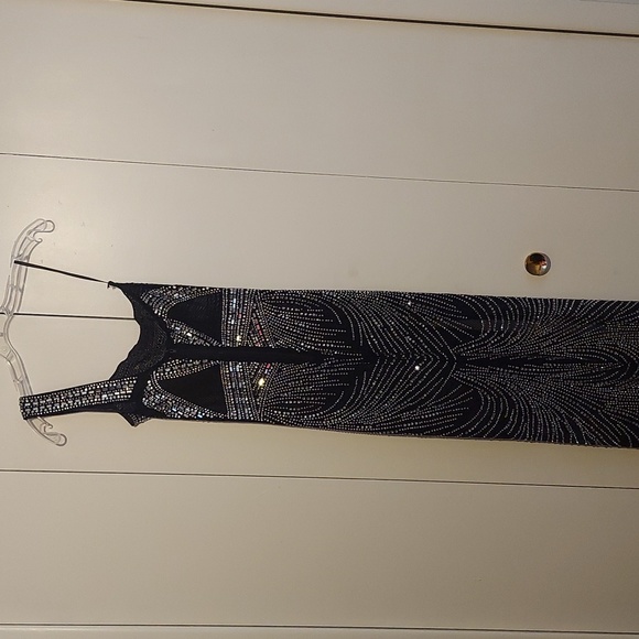 Banjul Black Semi Sheer One Shoulder Strap Gown with Silver Rhinestones Sz Small - Picture 10 of 16